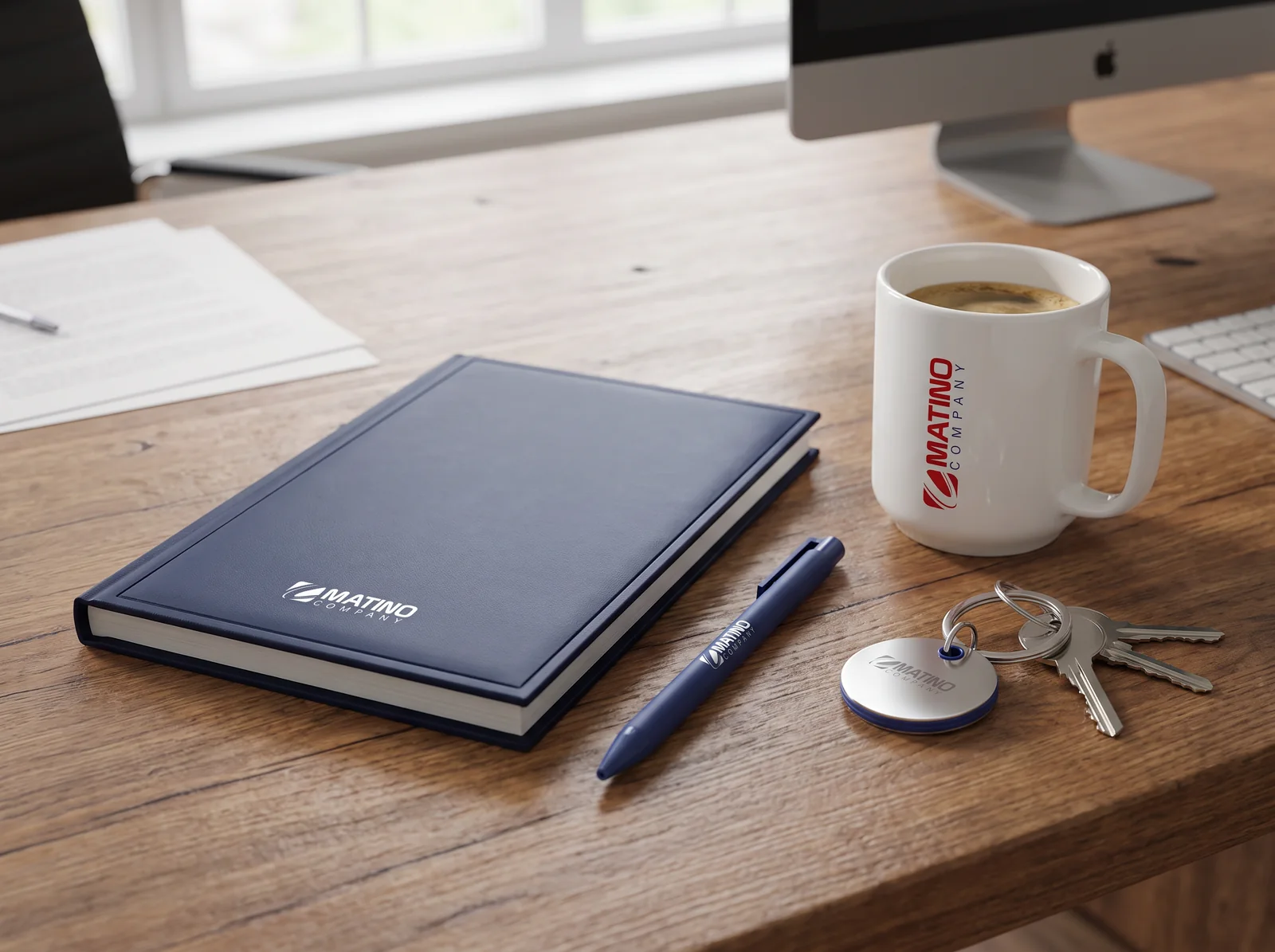 Matino Company — notes, olovka, privjezak i šolja sa štampom logotipa